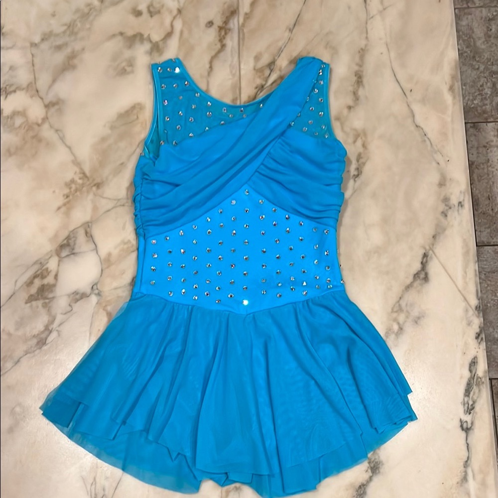 Balera Blue Dance twirling Costume with Swarovski crystal detail